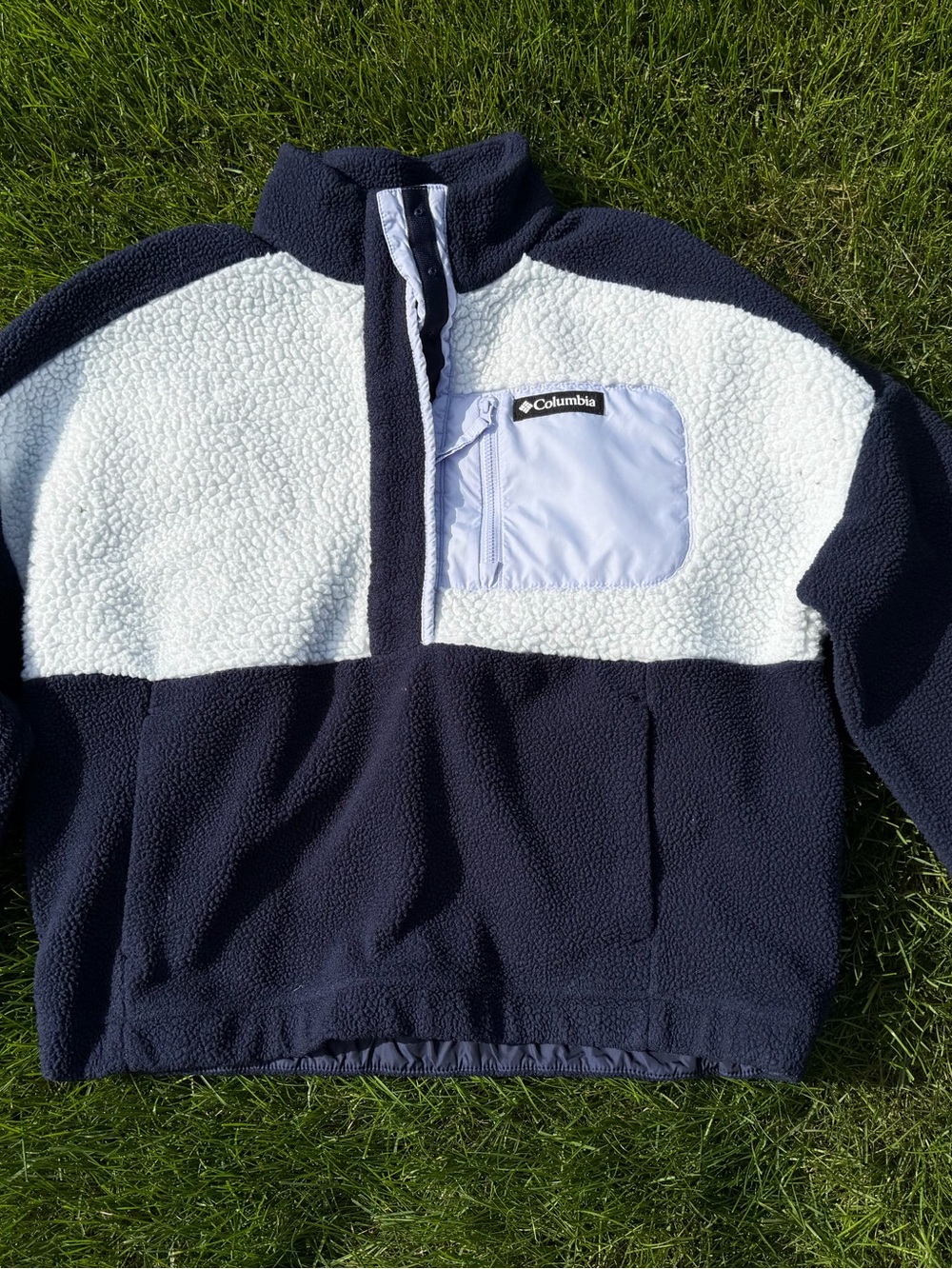 Columbia Navy and White Colorblock Sherpa Pullover Hoodie